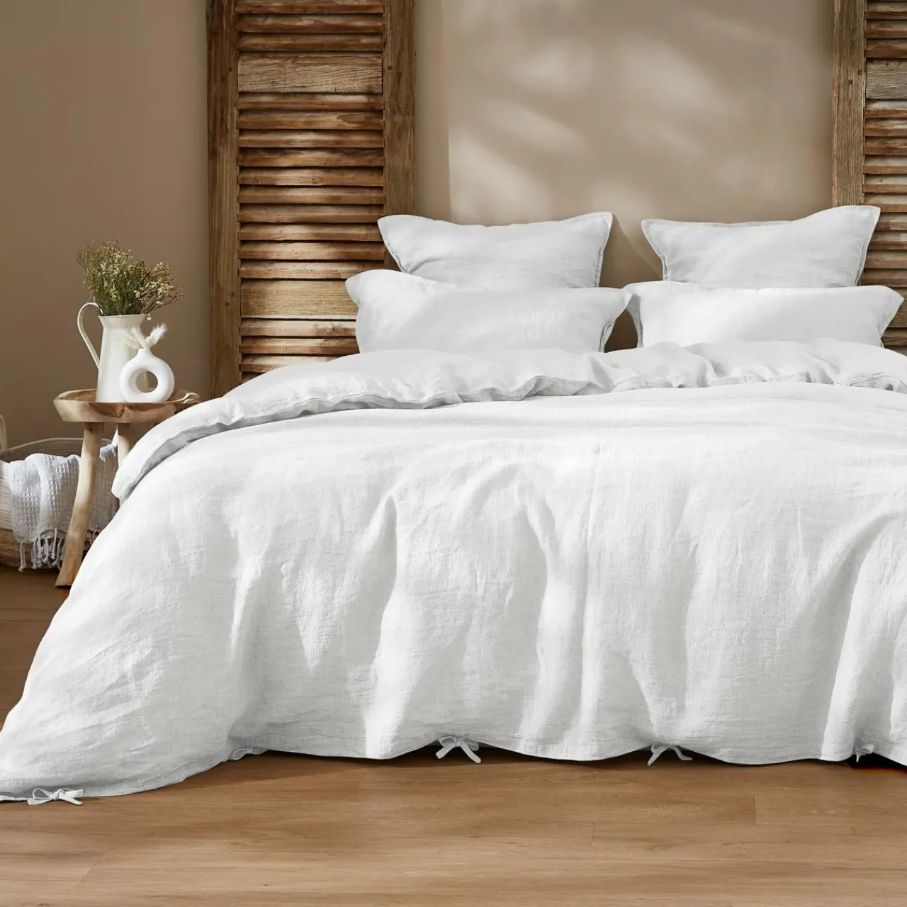 Housse De Couette|EMINZA Housse de couette lin lavé (240 x 220 cm) Louise he Blanc