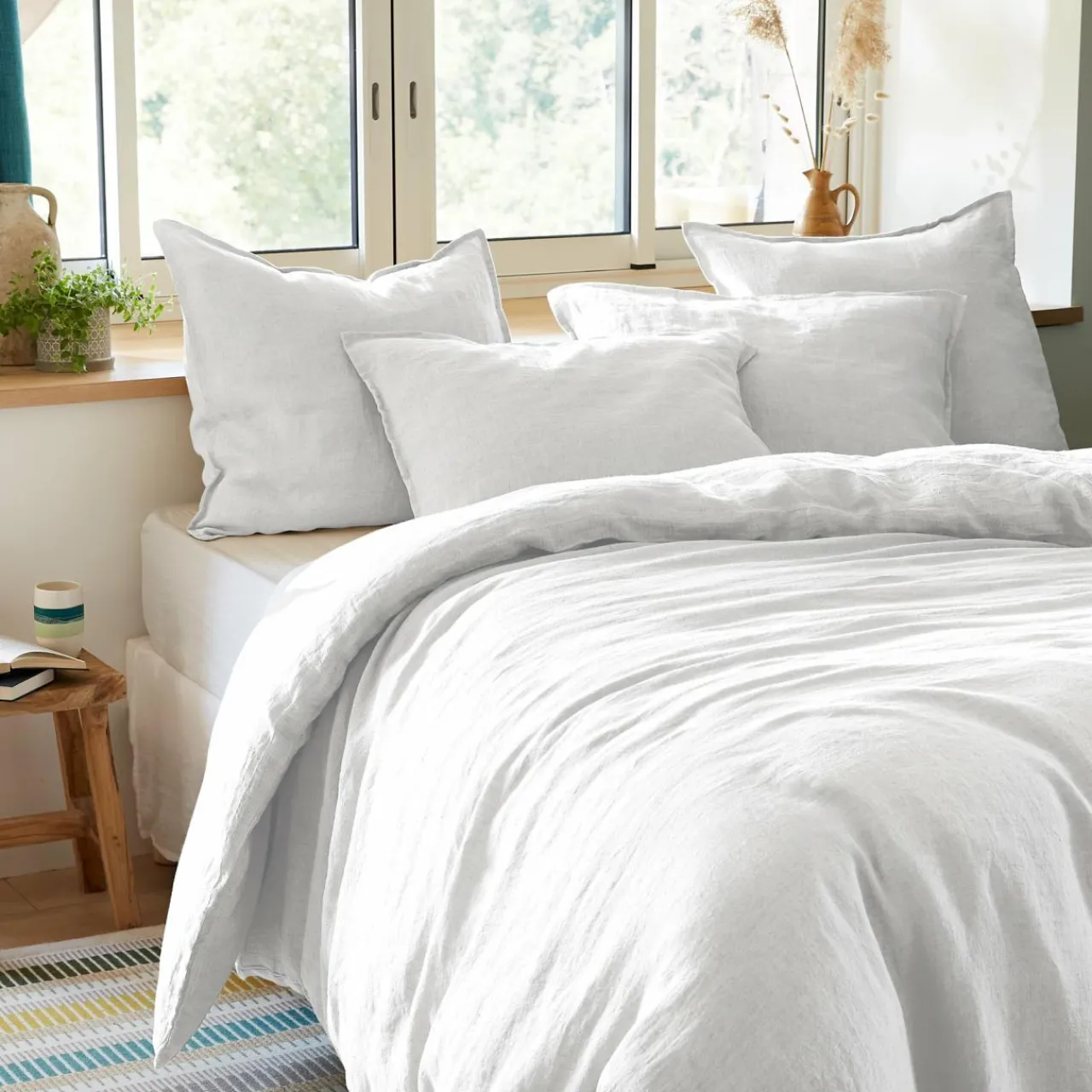 Housse De Couette|EMINZA Housse de couette lin lavé (240 x 220 cm) Louise he Blanc