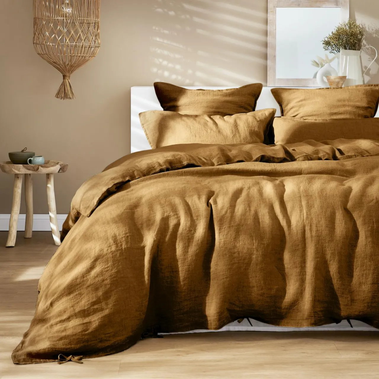 Housse De Couette|EMINZA Housse de couette lin lavé (260 x 240 cm) Louise Caramel