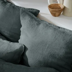 Housse De Couette|EMINZA Housse de couette lin lavé (260 x 240 cm) Louise Gris ardoise