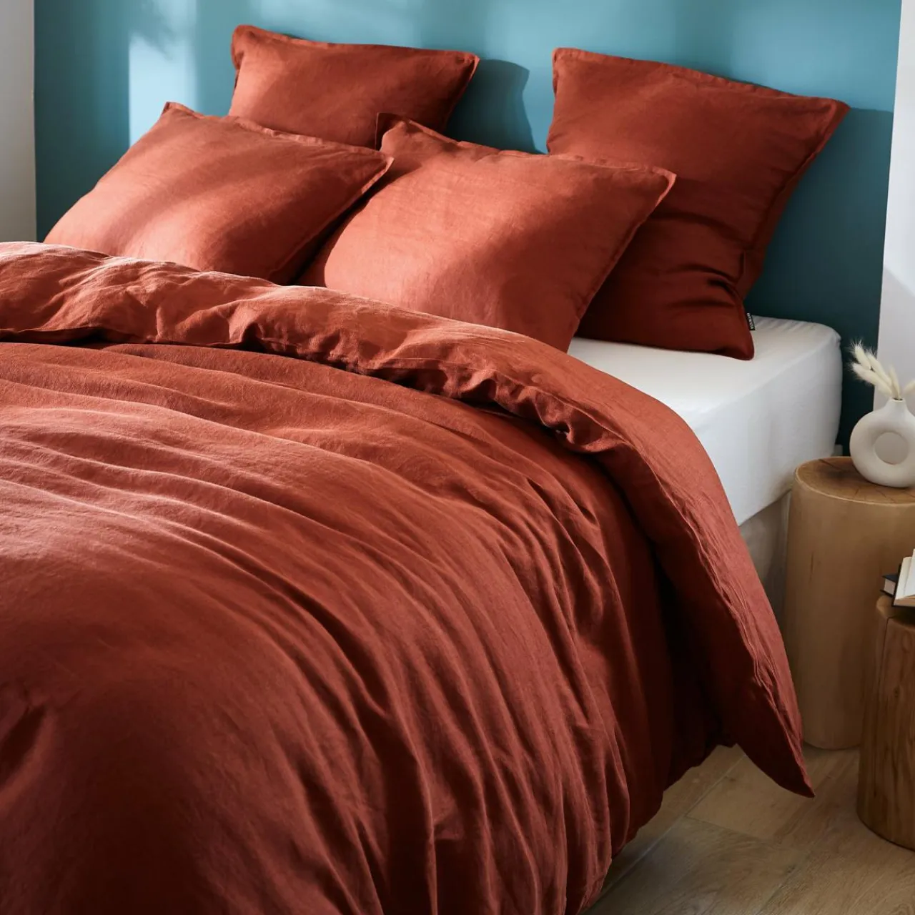 Housse De Couette|EMINZA Housse de couette lin lavé (240 x 220 cm) Louise Terracotta