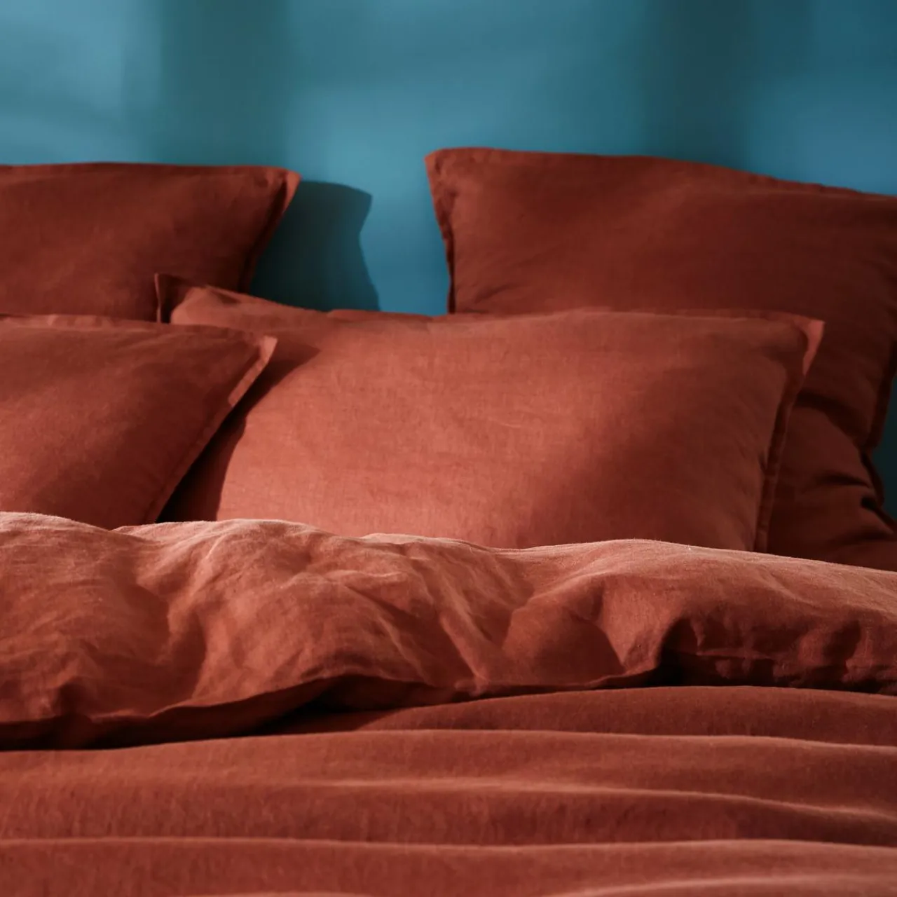 Housse De Couette|EMINZA Housse de couette lin lavé (240 x 220 cm) Louise Terracotta