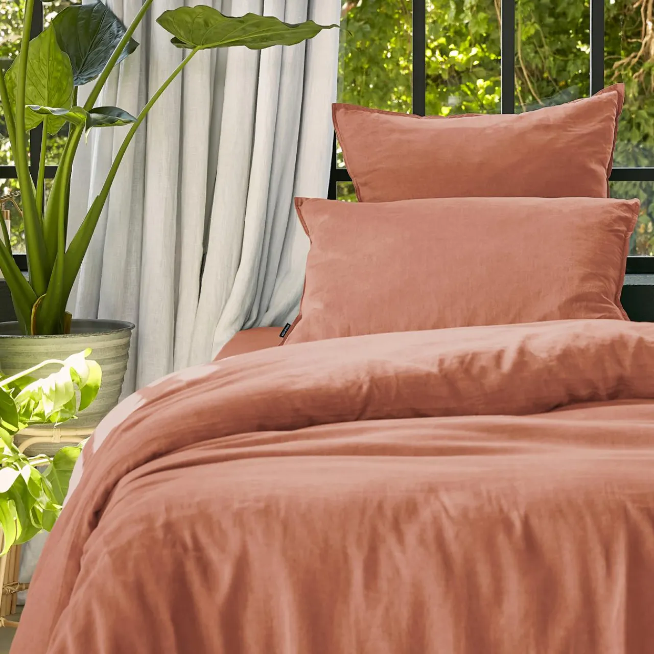 Parure De Lit|Housse De Couette|EMINZA Housse de couette lyocell Tencel™ lavé (140 x 200 cm) Olivia Terracotta