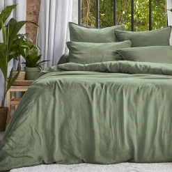 Parure De Lit|Housse De Couette|EMINZA Housse de couette lyocell Tencel™ lavé (260 x 240 cm) Olivia Vert romarin