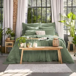Parure De Lit|Housse De Couette|EMINZA Housse de couette lyocell Tencel™ lavé (280 x 240 cm) Olivia Vert romarin