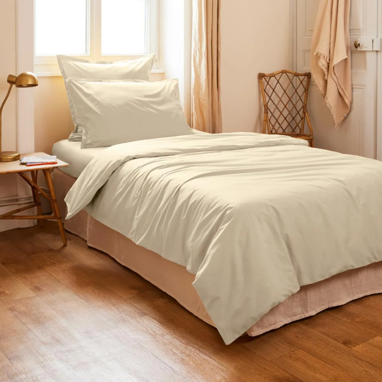 Housse De Couette|EMINZA Housse de couette percale de coton (140 x 200 cm) Cali Beige