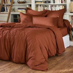 Housse De Couette|EMINZA Housse de couette percale de coton (200 x 200 cm) Cali Terracotta
