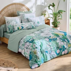 Housse De Couette|TRADI LINGE Housse de couette percale de coton (240 x 220 cm) Bali e Vert