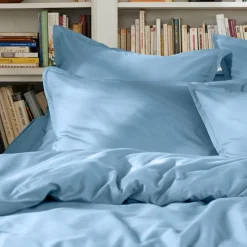 Housse De Couette|EMINZA Housse de couette percale de coton (240 x 220 cm) Cali Bleu Ciel