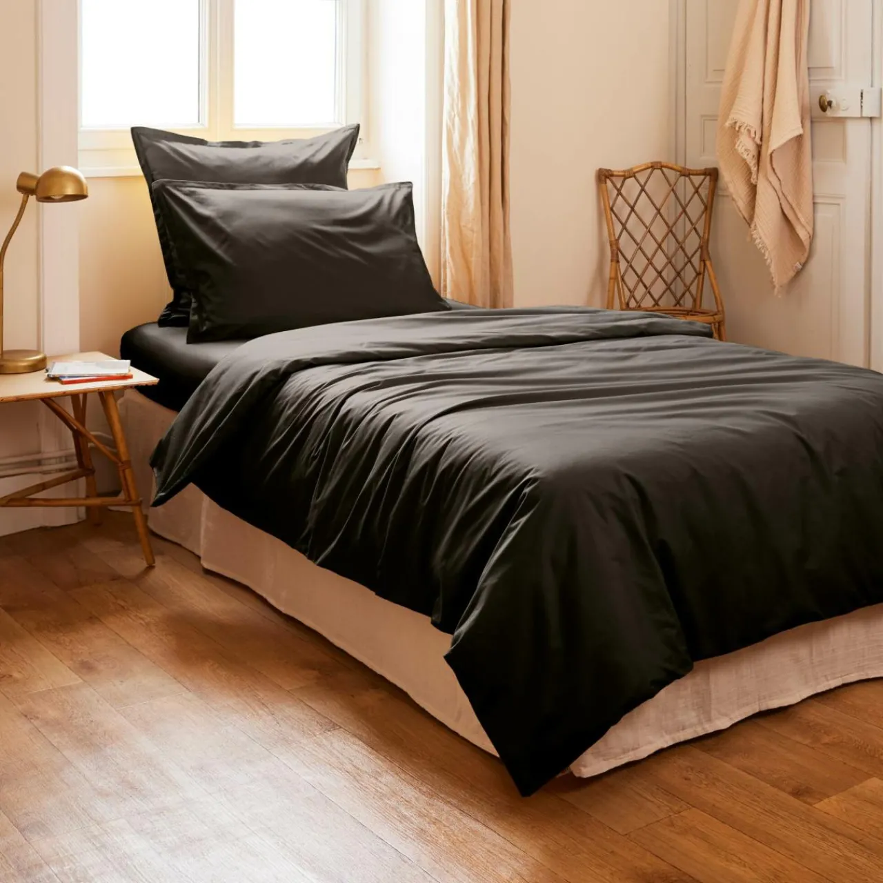 Housse De Couette|EMINZA Housse de couette percale de coton (140 x 200 cm) Cali e Noir