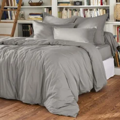 Housse De Couette|EMINZA Housse de couette percale de coton (200 x 200 cm) Cali Gris clair