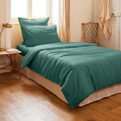 Housse De Couette|EMINZA Housse de couette percale de coton (140 x 200 cm) Cali Bleu canard