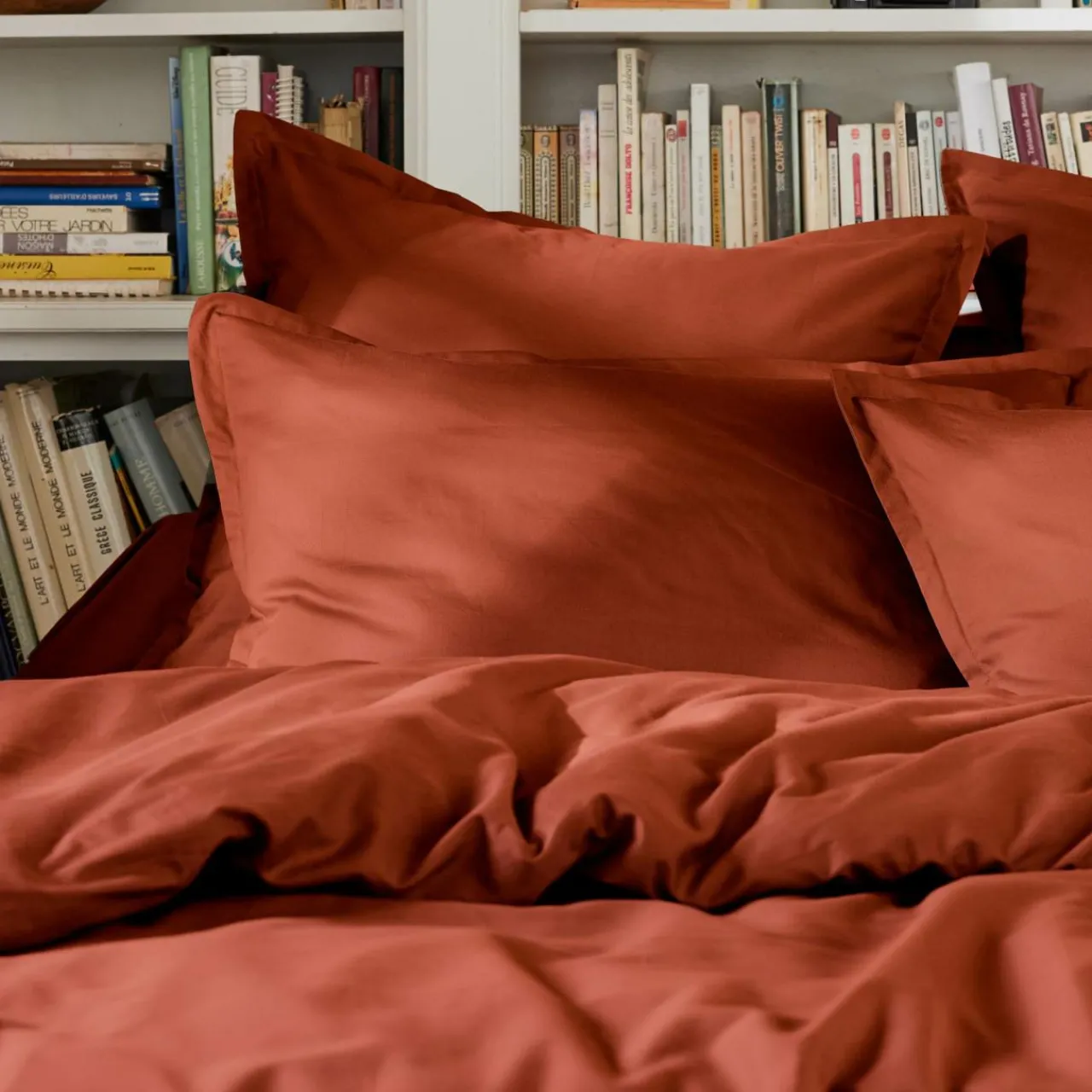 Housse De Couette|EMINZA Housse de couette percale de coton (140 x 200 cm) Cali Terracotta