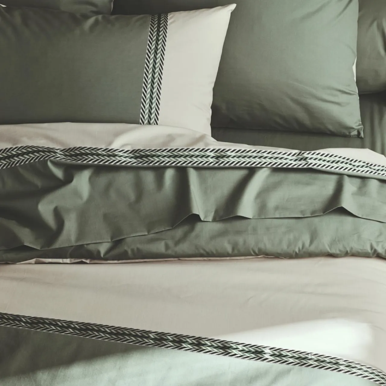 Housse De Couette|TRADILINGE Housse de couette percale de coton (300 x 240 cm) Noa Vert kaki