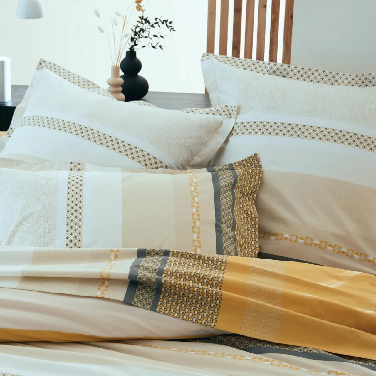 Housse De Couette|TRADILINGE Housse de couette percale de coton (240 x 220 cm) Marlow Jaune