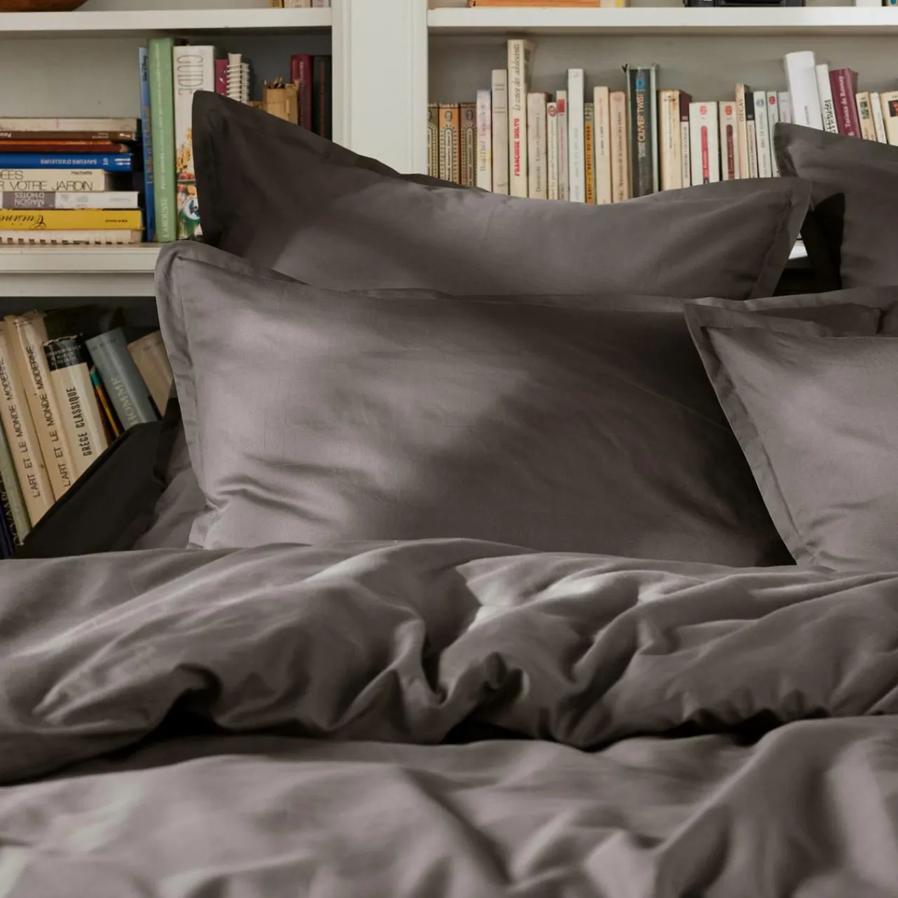 Housse De Couette|EMINZA Housse de couette percale de coton (240 x 220 cm) Cali Gris Anthracite