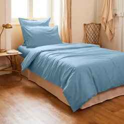 Housse De Couette|EMINZA Housse de couette percale de coton (140 x 200 cm) Cali Bleu Ciel