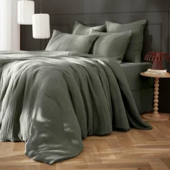Housse De Couette|EMINZA Housse de couette quadruple gaze de coton (240 x 220 cm) Victoria x Gaïa Vert romarin