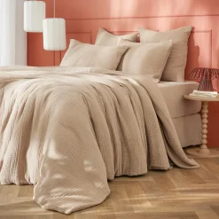 Housse De Couette|EMINZA Housse de couette quadruple gaze de coton (260 x 240 cm) Victoria x Gaïa Ficelle