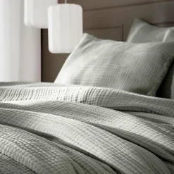 Housse De Couette|EMINZA Housse de couette quadruple gaze de coton (260 x 240 cm) Victoria x Gaïa Vert romarin