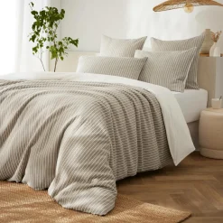 Housse De Couette|EMINZA Housse de couette réversible coton texturé et percale (260 x 240 cm) Alice Ecru