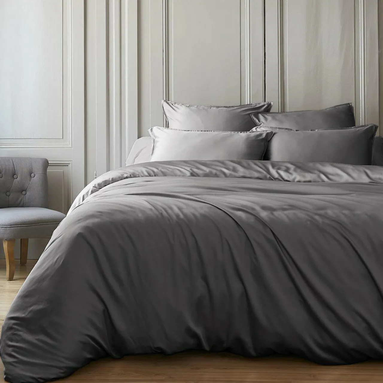 Housse De Couette|EMINZA Housse de couette satin de bambou (280 x 240 cm) Sienna granit Gris