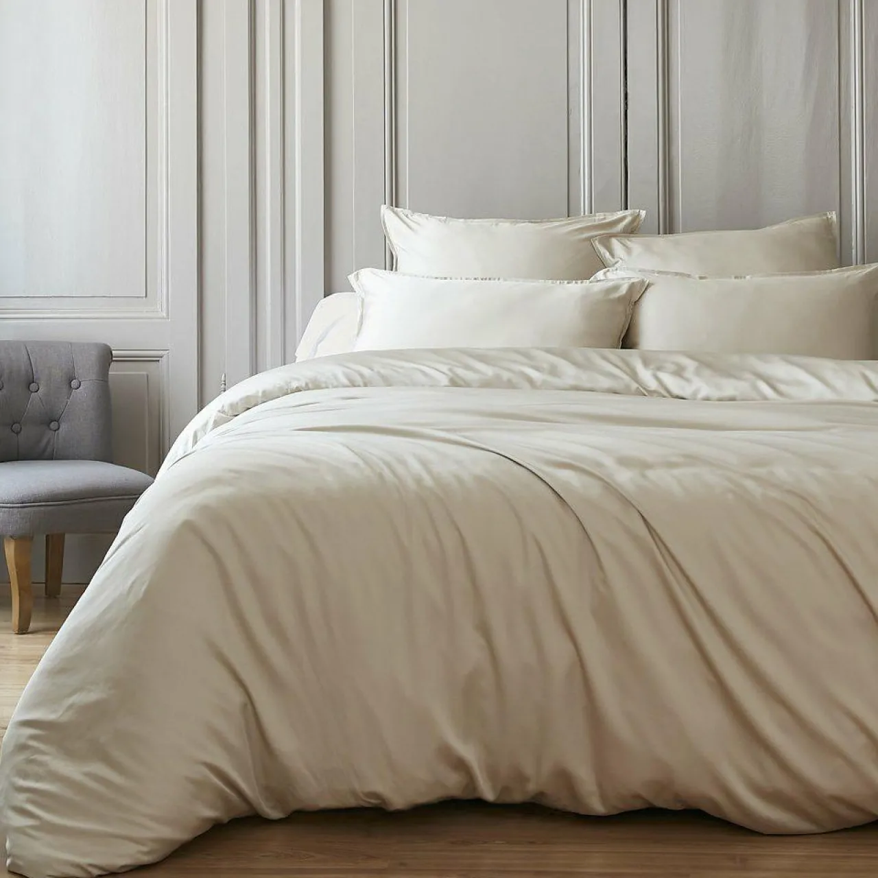 Housse De Couette|EMINZA Housse de couette satin de bambou (240 x 220 cm) Sienna Beige