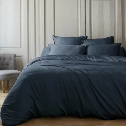 Housse De Couette|EMINZA Housse de couette satin de bambou (280 x 240 cm) Sienna Bleu nuit