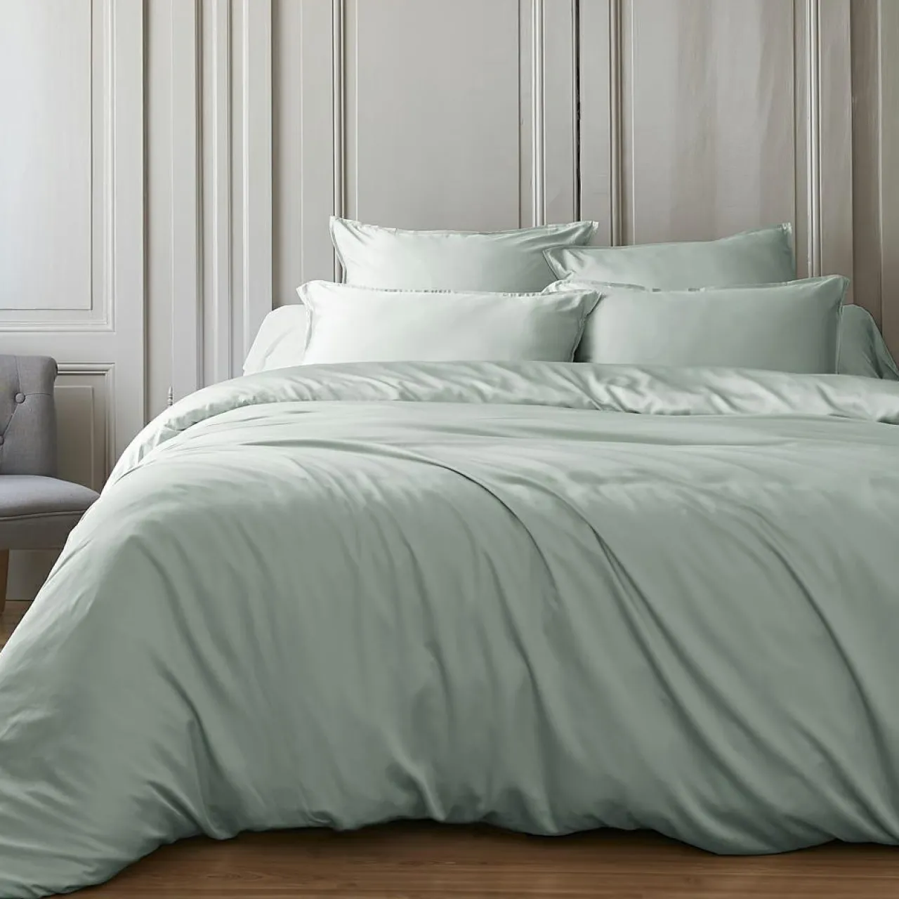 Housse De Couette|EMINZA Housse de couette satin de bambou (260 x 240 cm) Sienna Vert Eucalyptus