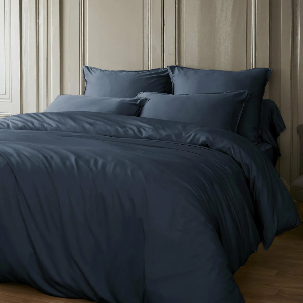 Housse De Couette|EMINZA Housse de couette satin de bambou (140 x 200 cm) Sienna Bleu nuit