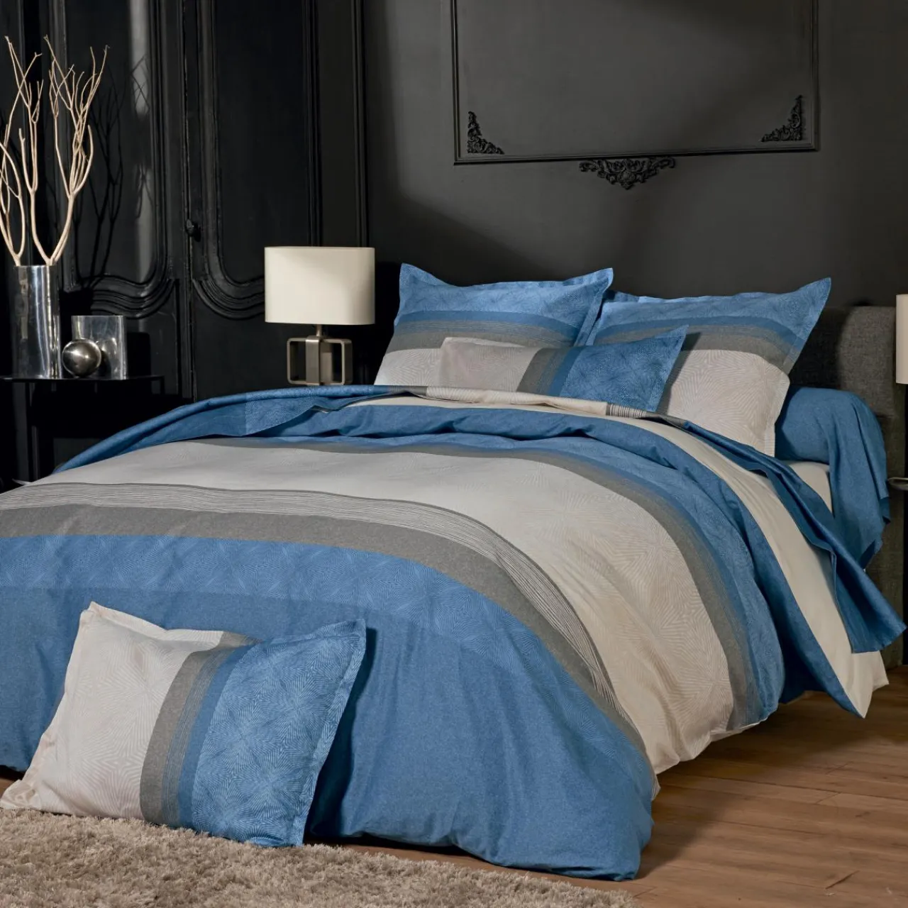 Housse De Couette|TRADI LINGE Housse de couette satin de coton (240 x 220 cm) Tiago e Bleu