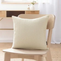 Coussin Et Housse|EMINZA Housse de coussin carrée coton nid d'abeille (40 x 40 cm) Maya pampa Beige