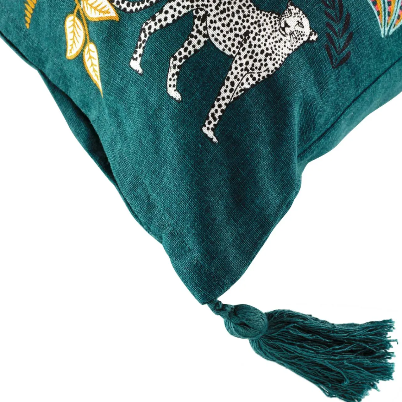 Coussin Et Housse|DOUCEUR D'INTERIEUR Housse de coussin coton pompons (40 x 40 cm) Malaga Bleu canard