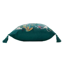 Coussin Et Housse|DOUCEUR D'INTERIEUR Housse de coussin coton pompons (40 x 40 cm) Malaga Bleu canard