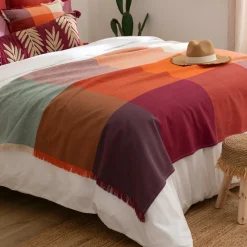 Couvre-Lit Et Édredon|Atmosphera, cru017dateur d'intu017drieur Jeté de lit coton (130 x 180 cm) Madras Multicolore