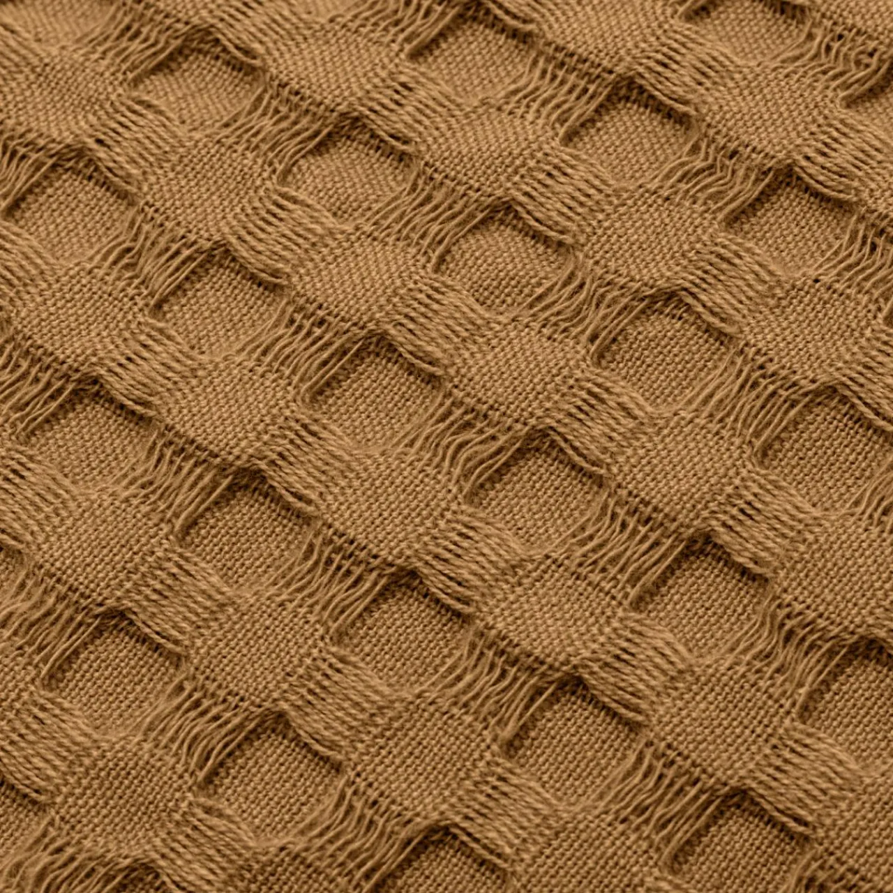 Plaid Et Jeté|Couvre-Lit Et Édredon|EMINZA Jeté de lit coton nid d'abeille (130 x 160 cm) Maya Camel
