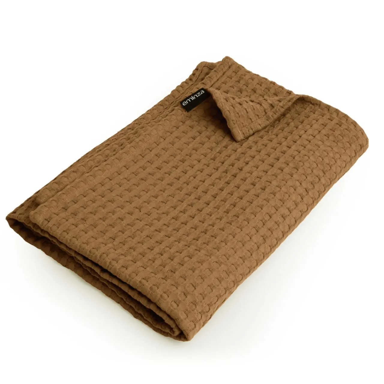 Plaid Et Jeté|Couvre-Lit Et Édredon|EMINZA Jeté de lit coton nid d'abeille (130 x 160 cm) Maya Camel