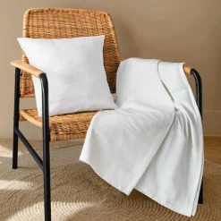 Plaid Et Jeté|Couvre-Lit Et Édredon|EMINZA Jeté de lit coton tissé (130 x 160 cm) Léa Blanc
