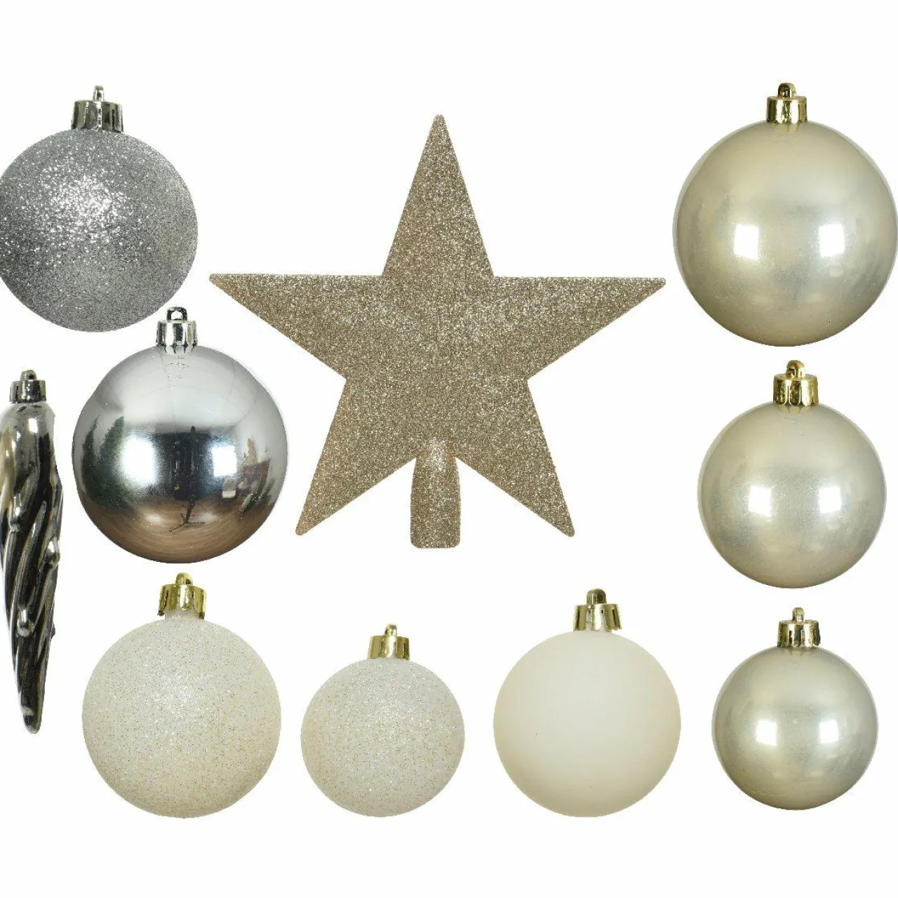Boule De Noël|KAEMINGK Kit de décoration de sapin de Noël Novae multi Argent / / Or / Perle Blanc laine