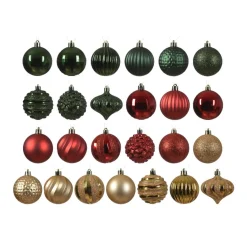 Boule De Noël|KAEMINGK Kit de décoration de sapin de Noël Agéna , Rouge et Or Vert sapin