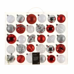 Boule De Noël|KAEMINGK Kit de décoration de sapin de Noël Agéna Rouge, Blanc et Argent
