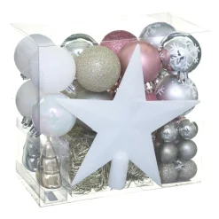 Boule De Noël|Feeric Lights & Christmas Kit de décoration de sapin de Noël Aspen Blanc/ Rose