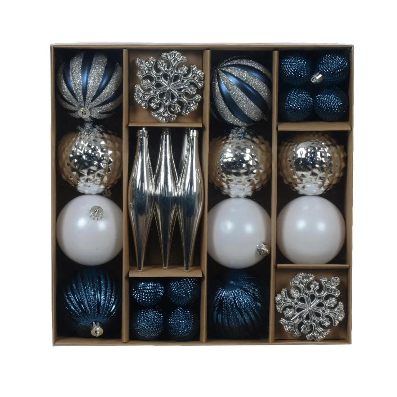 Boule De Noël|KAEMINGK Kit de décoration de sapin de Noël Christmas argent et blanc Bleu