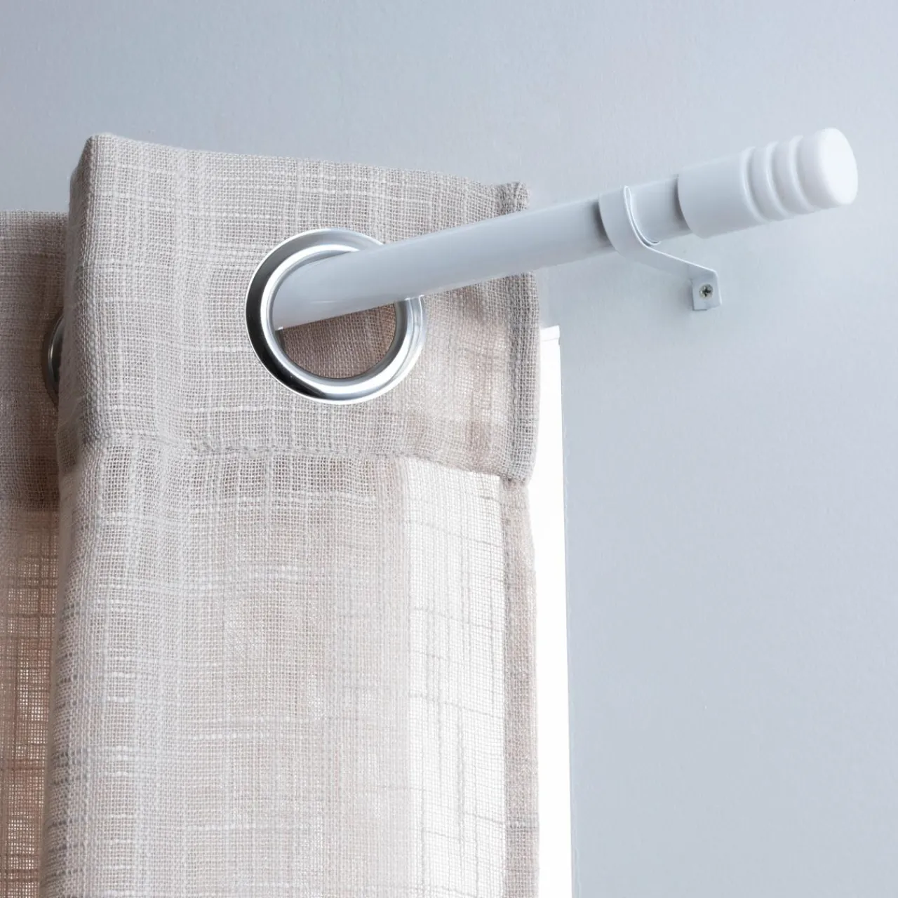 Tringle Voilage Et Support|LUANCE Kit de tringle extensible (135 à 225 cm) Cylindre strié Blanc