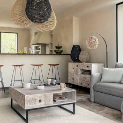 Lampe À Poser|ATMOSPHERA Lampe à poser bois et papier (H35,5 cm) Etel Naturel