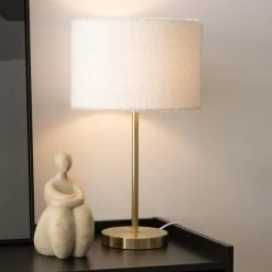 Lampe À Poser|Atmosphera, cru017dateur d'intu017drieur Lampe à poser bouclette et métal (H49 cm) Tina et or Blanc
