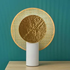 Lampe À Poser|OSTARIA Lampe à poser métal et bambou (H32 cm) Olympe Beige et dé Or