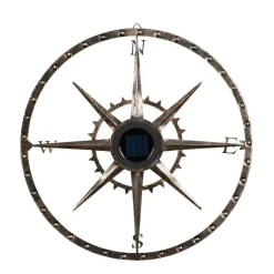 Luminaire Jardin|Eclairage Extérieur|KAEMINGK Lampe murale solaire en métal (D41 cm) Compass pâtiné et blanc chaud Or