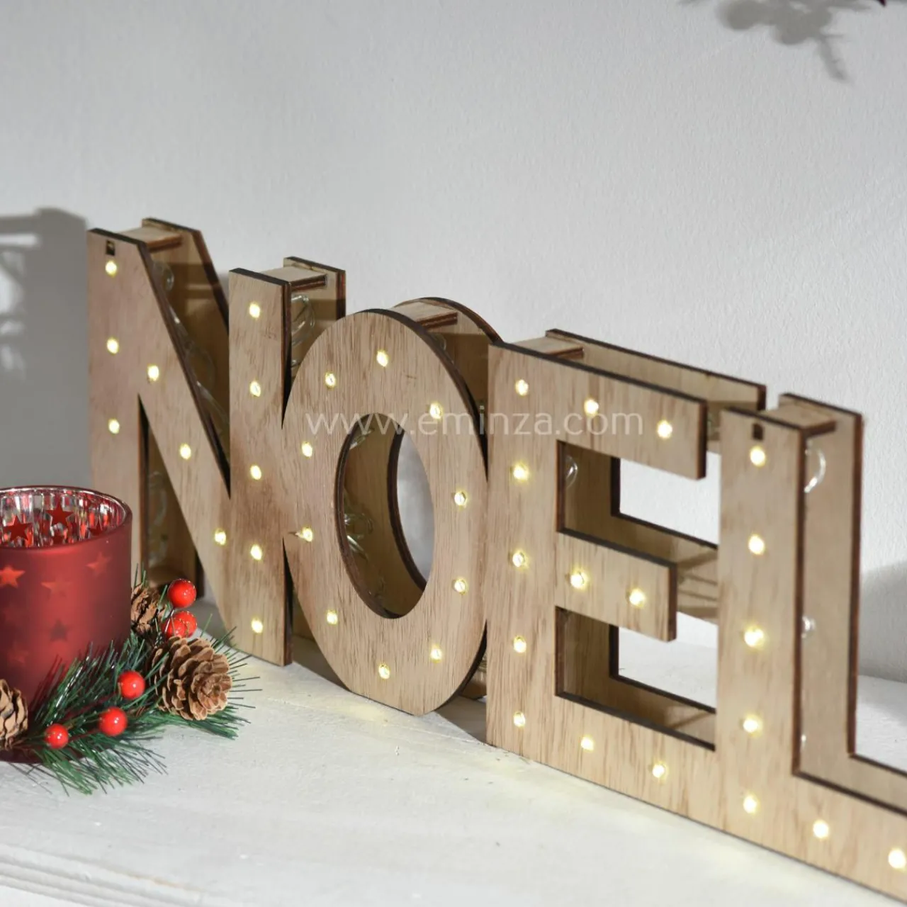 Déco Et Objet De Noël|Déco Et Objet Lumineux|Feeric Lights & Christmas Lettres lumineuses à piles 41 LED (H15 cm) "Noël" Bois et Blanc chaud