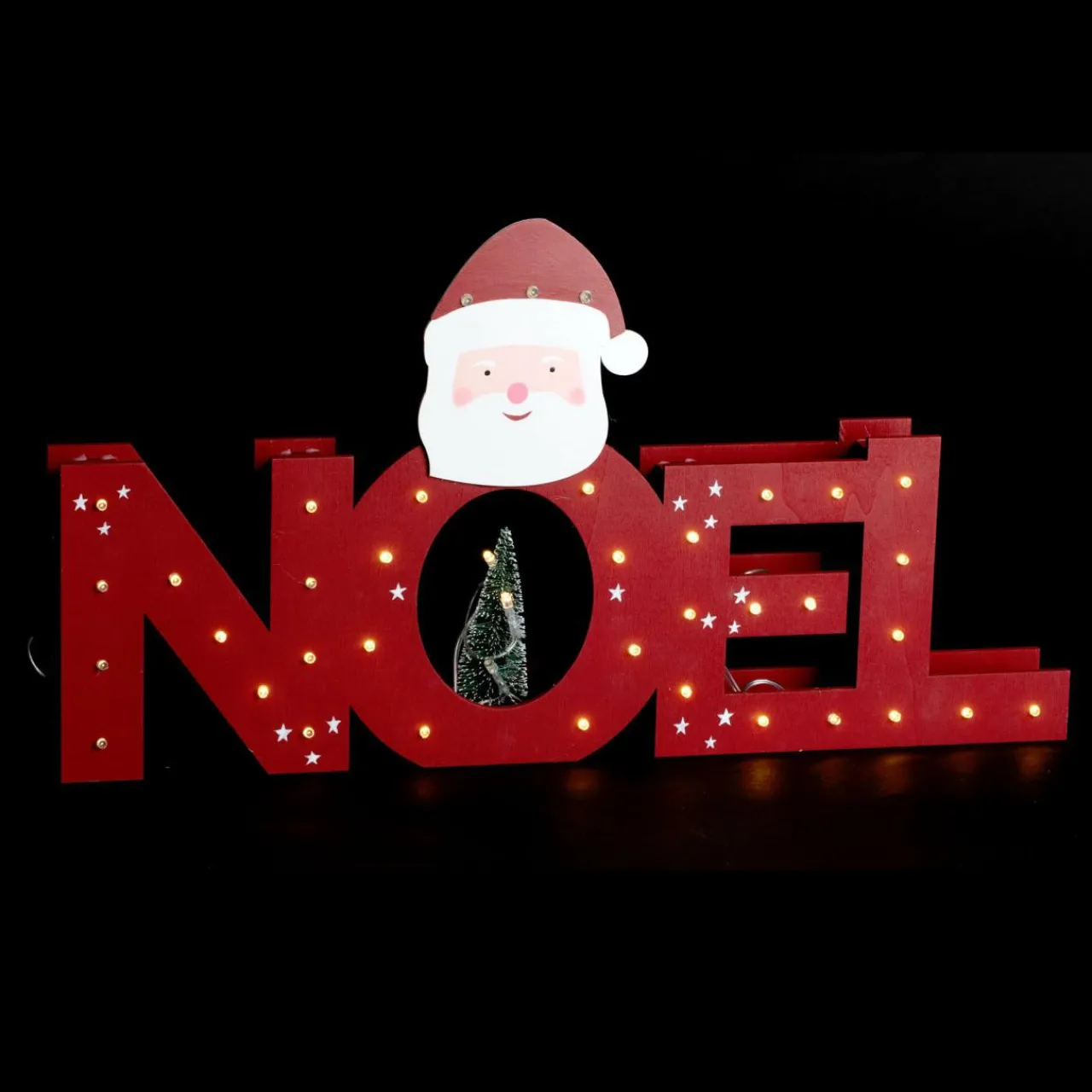 Déco Et Objet De Noël|Déco Et Objet Lumineux|Feeric Lights & Christmas Lettres lumineuses en bois 38 LED (H29 cm) Père Noël Blanc chaud Rouge